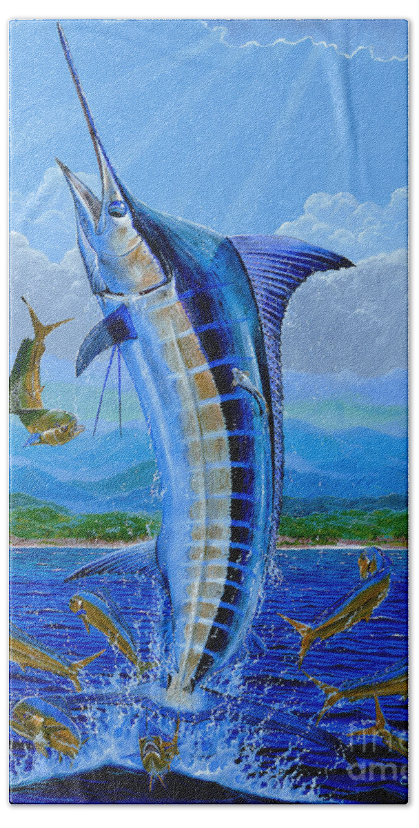 Blue Marlin Bath Towel featuring the painting Caribbean blue Off0041 by Carey Chen