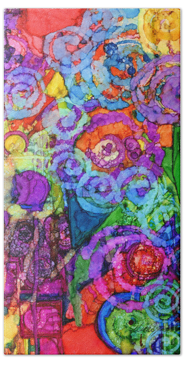 Abstract Hand Towel featuring the painting Carnival by Vicki Baun Barry