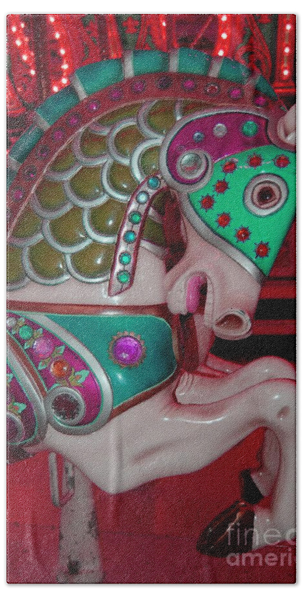 Carousel Hand Towel featuring the digital art Carousel Pink Fairytale Horse by Patty Vicknair