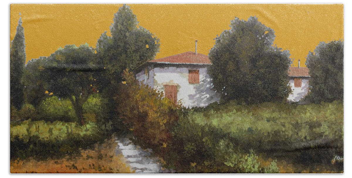 Sunset Hand Towel featuring the painting Casa Al Tramonto by Guido Borelli