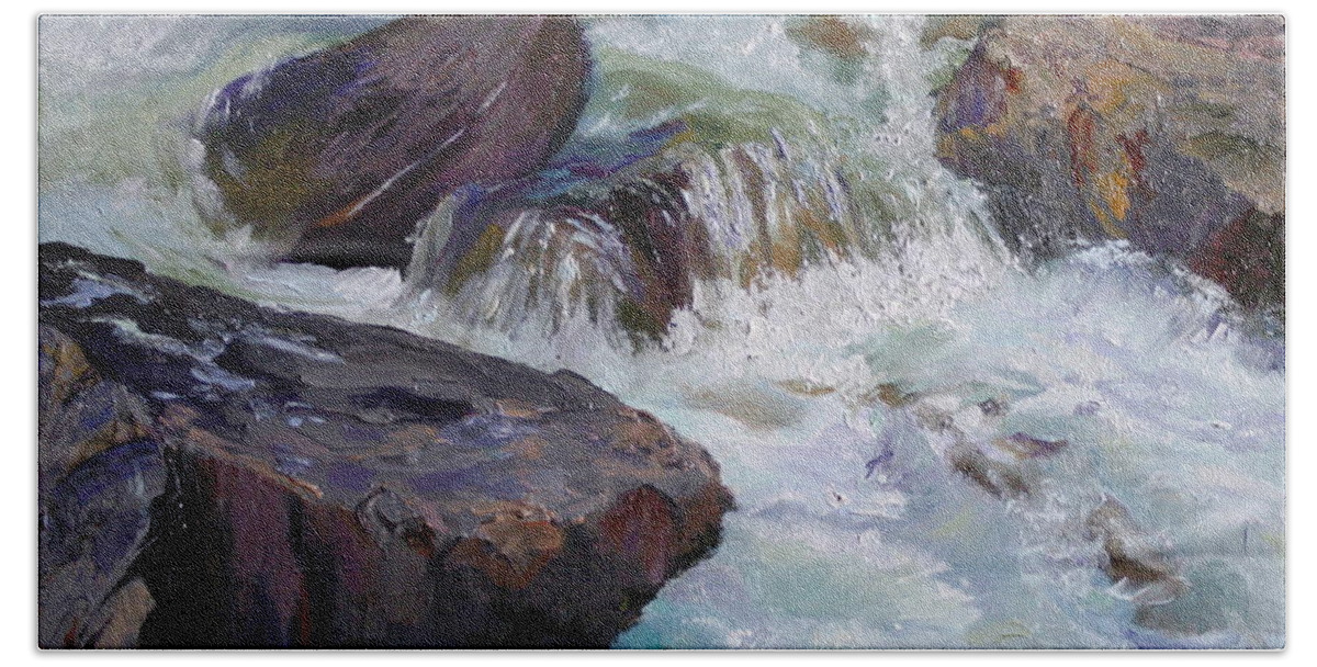 Cascades Bath Towel featuring the painting Cascades after Daniel Edmondson by Mary Beglau Wykes