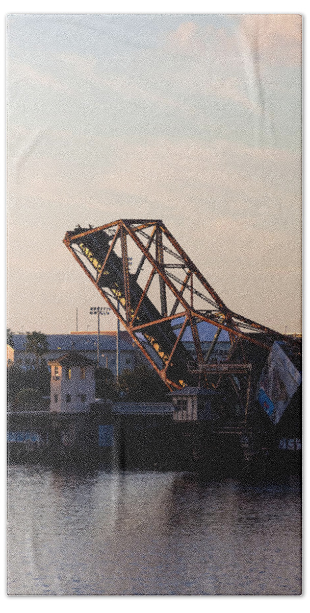Architecture Hand Towel featuring the photograph Cass Street Drawbridge by Ed Gleichman