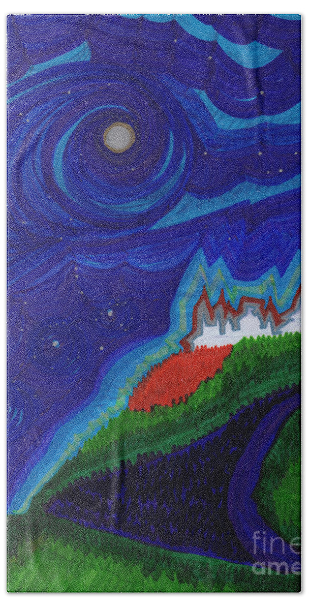 First Star Art Bath Towel featuring the drawing Castle on the Cliff by jrr by First Star Art