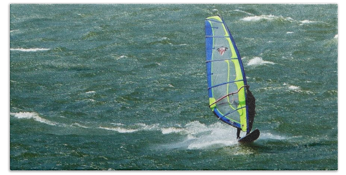 Wind Surfing Bath Towel featuring the photograph Catching Wind and Surf by Susan Garren