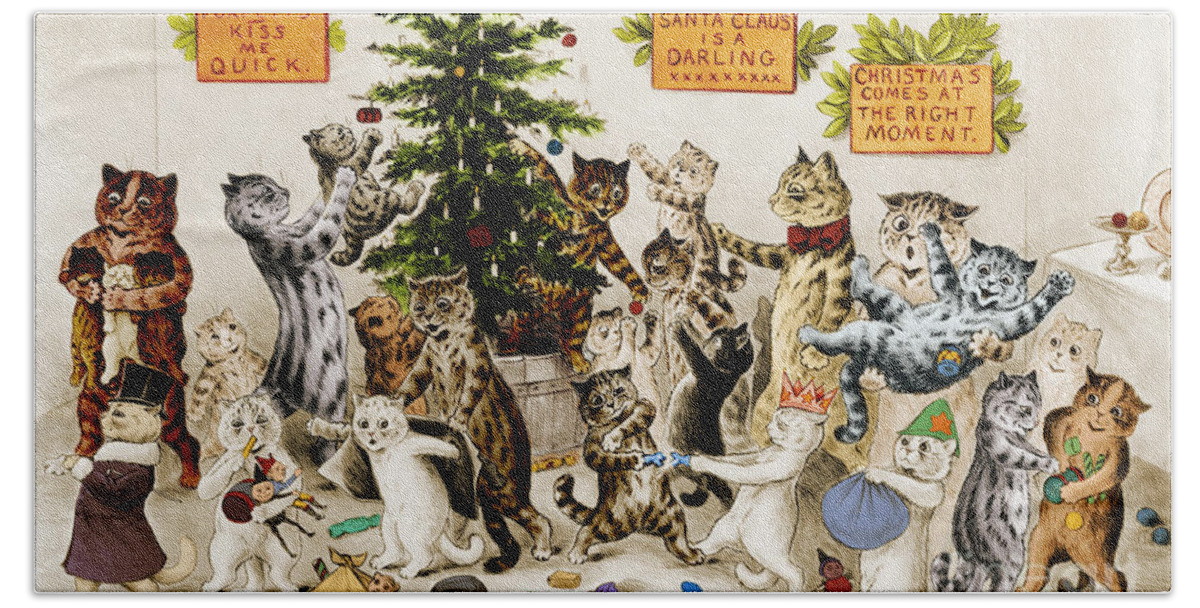 History Bath Towel featuring the photograph Cats Decorating Christmas Tree 1906 by Photo Researchers