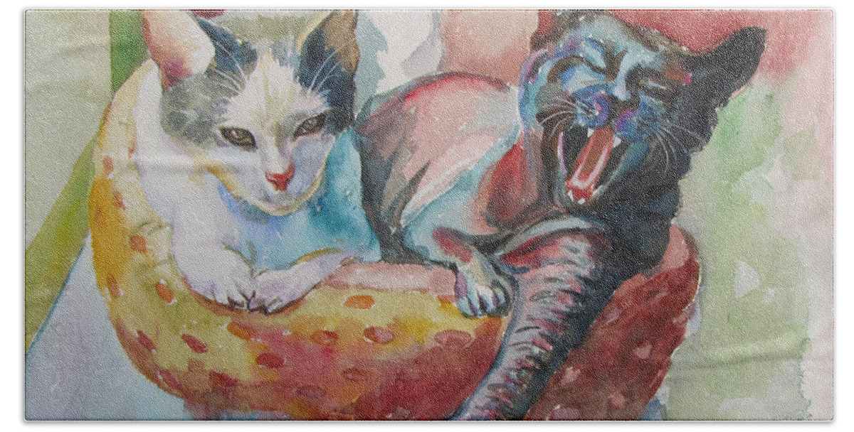 Cats Bath Towel featuring the painting Jack and Neela by Jyotika Shroff