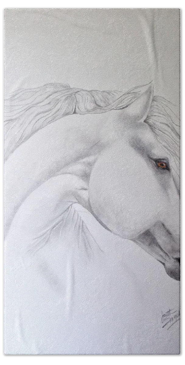 Horse. Horse Art Bath Towel featuring the drawing Cavallo by Joette Snyder
