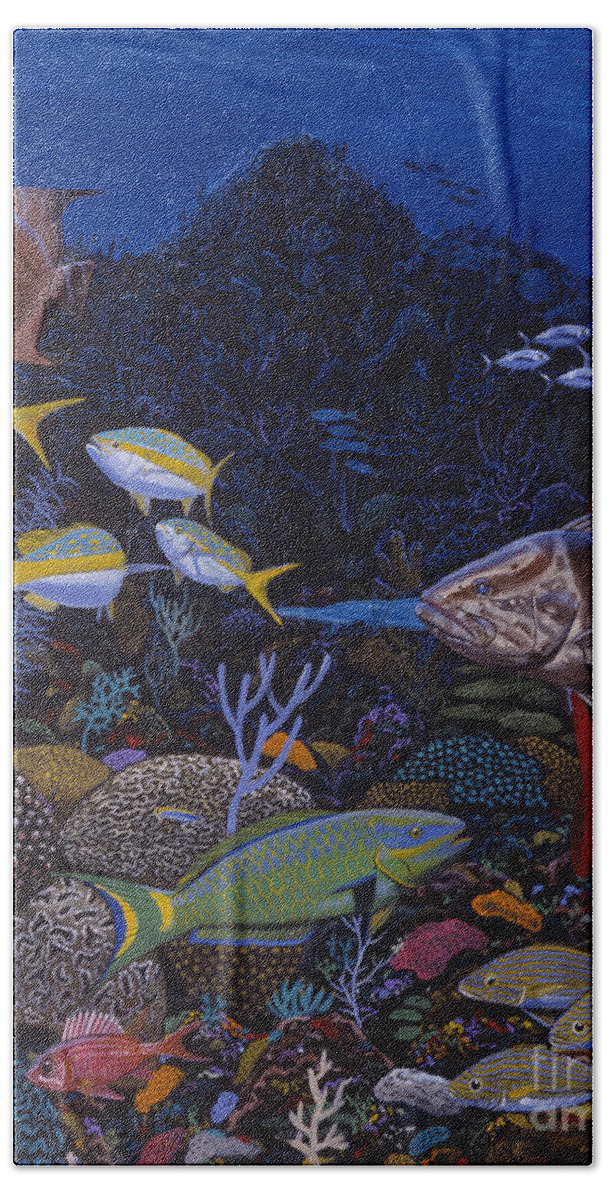 Reef Hand Towel featuring the painting Cayman Reef Re0022 by Carey Chen