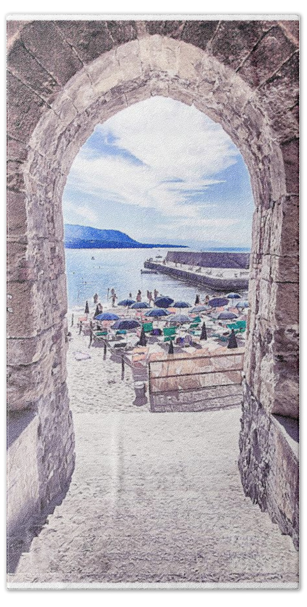 Cefalu Hand Towel featuring the painting Cefalu beach by Stefano Senise