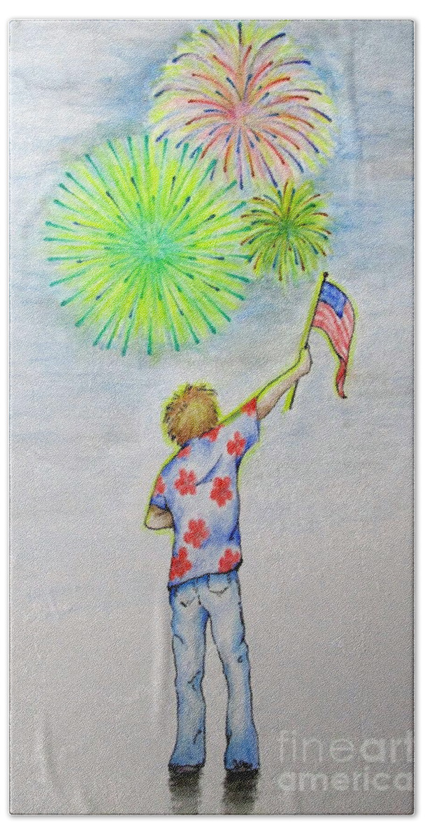 Flag Bath Towel featuring the mixed media Celebrate America by Catherine Howley