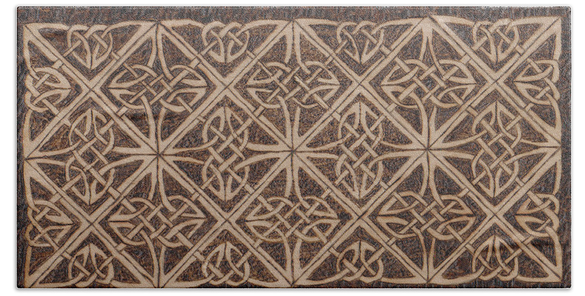 Pyrography Bath Towel featuring the pyrography Celtic Knot 2 by David Yocum