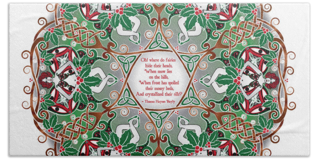 Celtic Art Hand Towel featuring the digital art Celtic Winter Fairy Mandala by Celtic Artist Angela Dawn MacKay