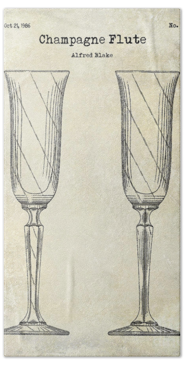 Champagne Patent Drawing Bath Towel featuring the photograph Champagne Flute Patent Drawing by Jon Neidert