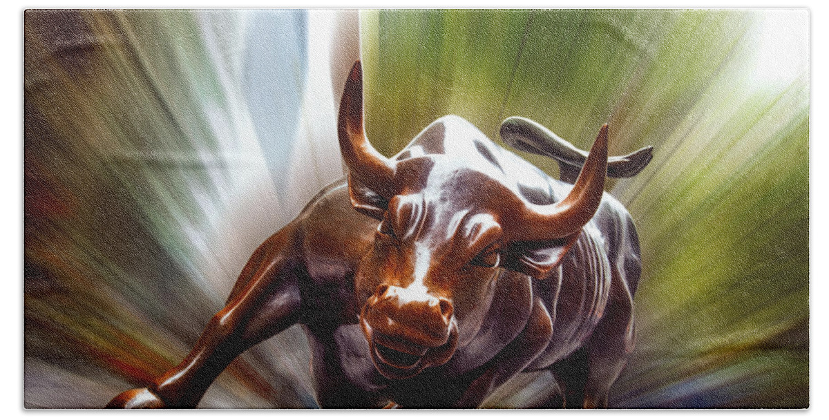 Charging Bull Hand Towel featuring the photograph Charging Bull by Az Jackson