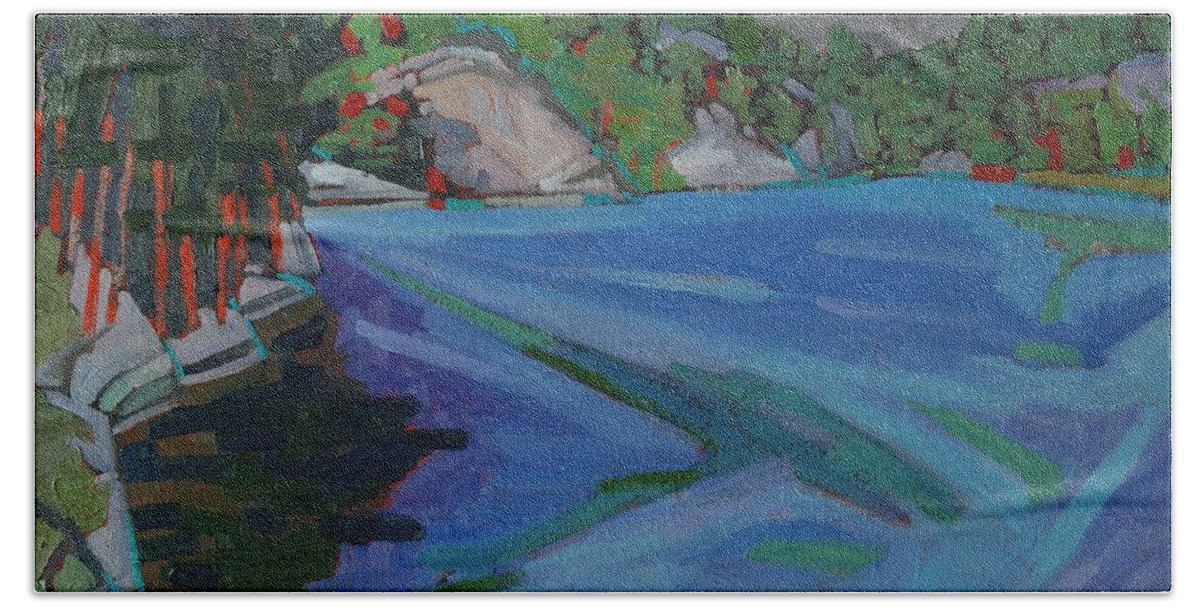Polar Bath Towel featuring the painting Charlton Lake Morning by Phil Chadwick
