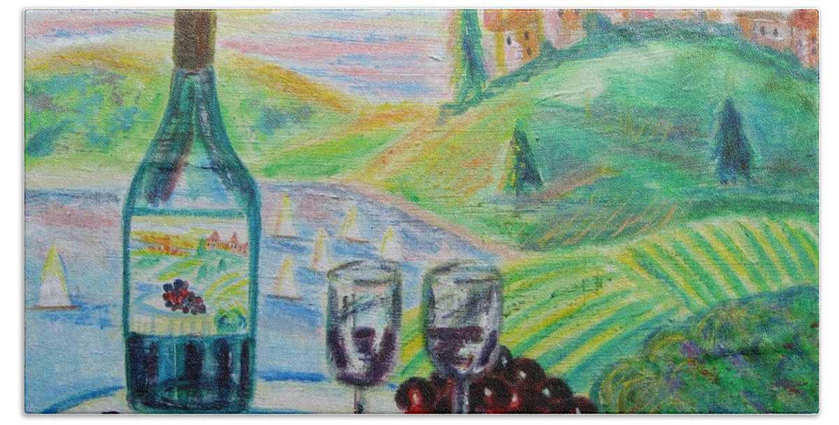 Chateau Hand Towel featuring the painting Chateau Wine by Diane Pape