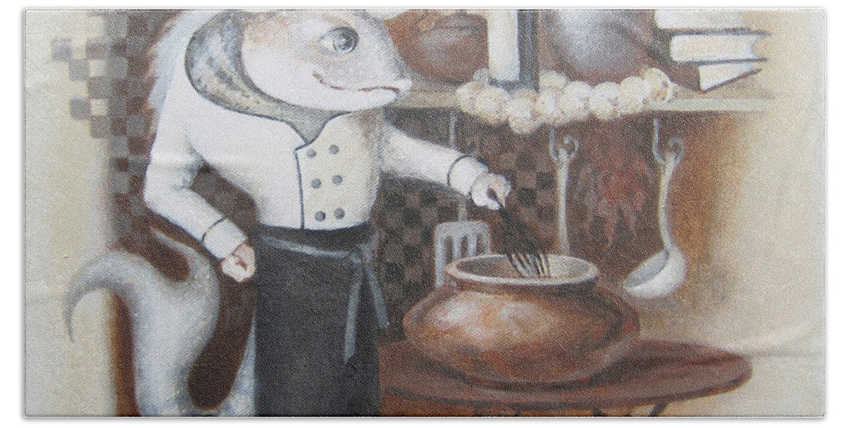 Animals Bath Towel featuring the painting Chef by Marina Gnetetsky