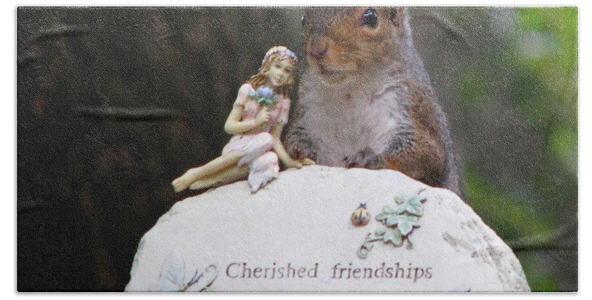 Squirrel Bath Towel featuring the photograph Cherished Friendships by John Haldane