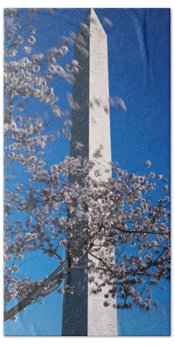 Photography Bath Towel featuring the photograph Cherry Blossom In Front Of An Obelisk by Panoramic Images