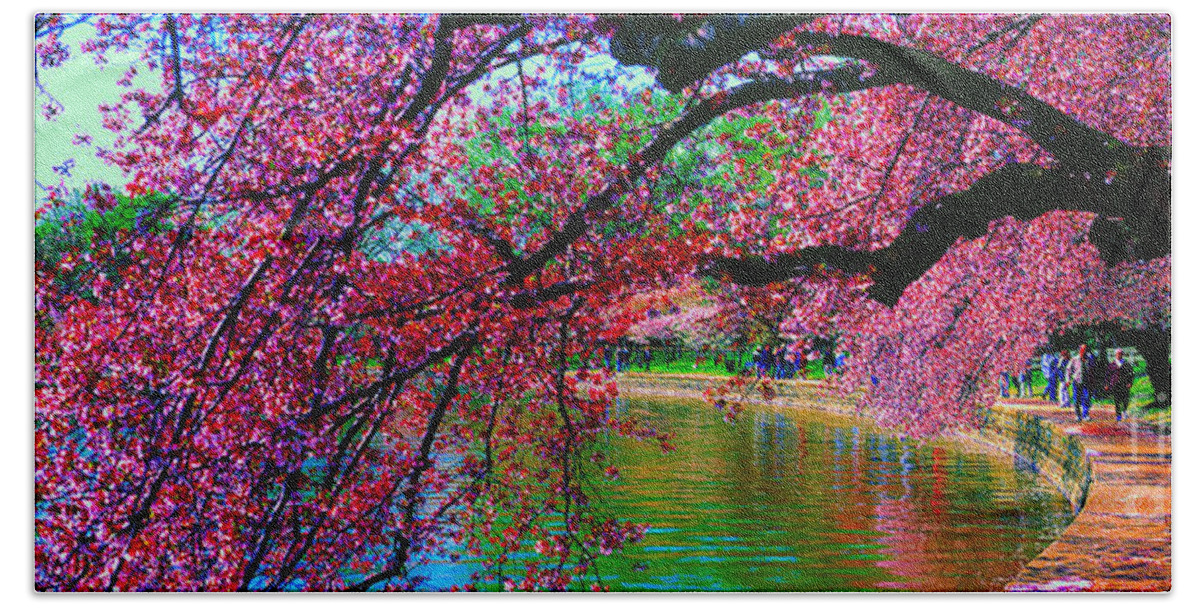 Cherry Blossom Festival Hand Towel featuring the photograph Cherry blossom walk tidal basin at 17th street by Tom Jelen