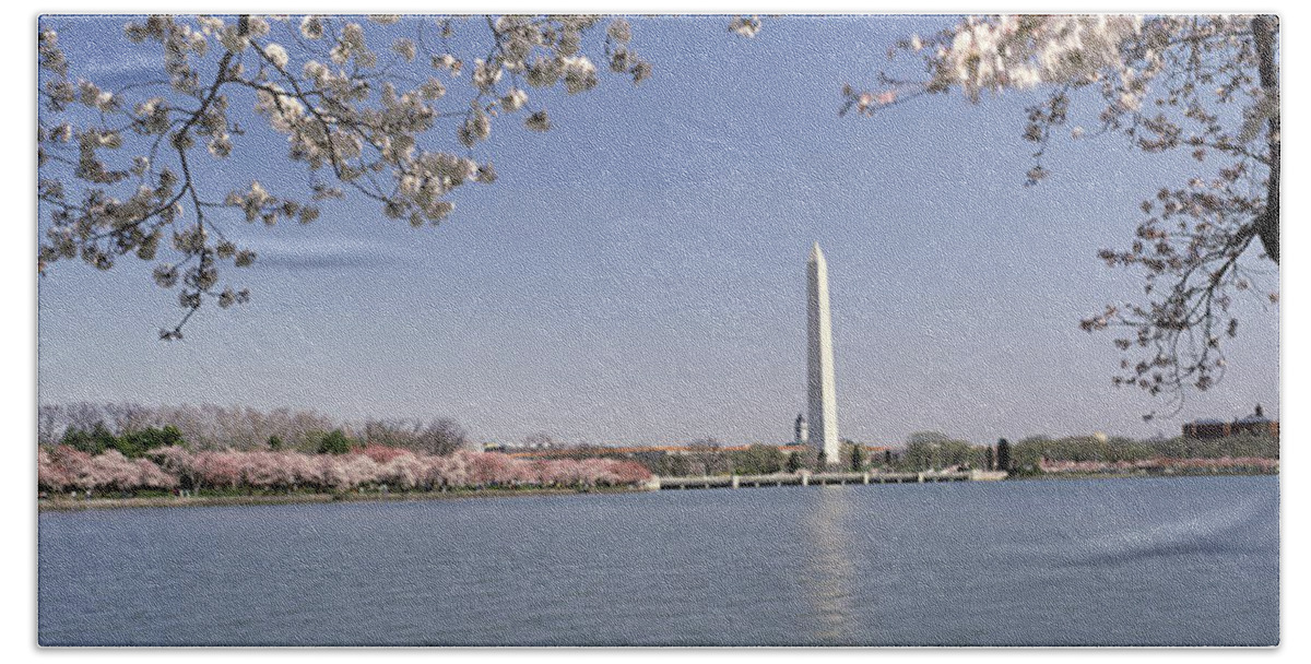 Photography Bath Towel featuring the photograph Cherry Blossom With Monument by Panoramic Images