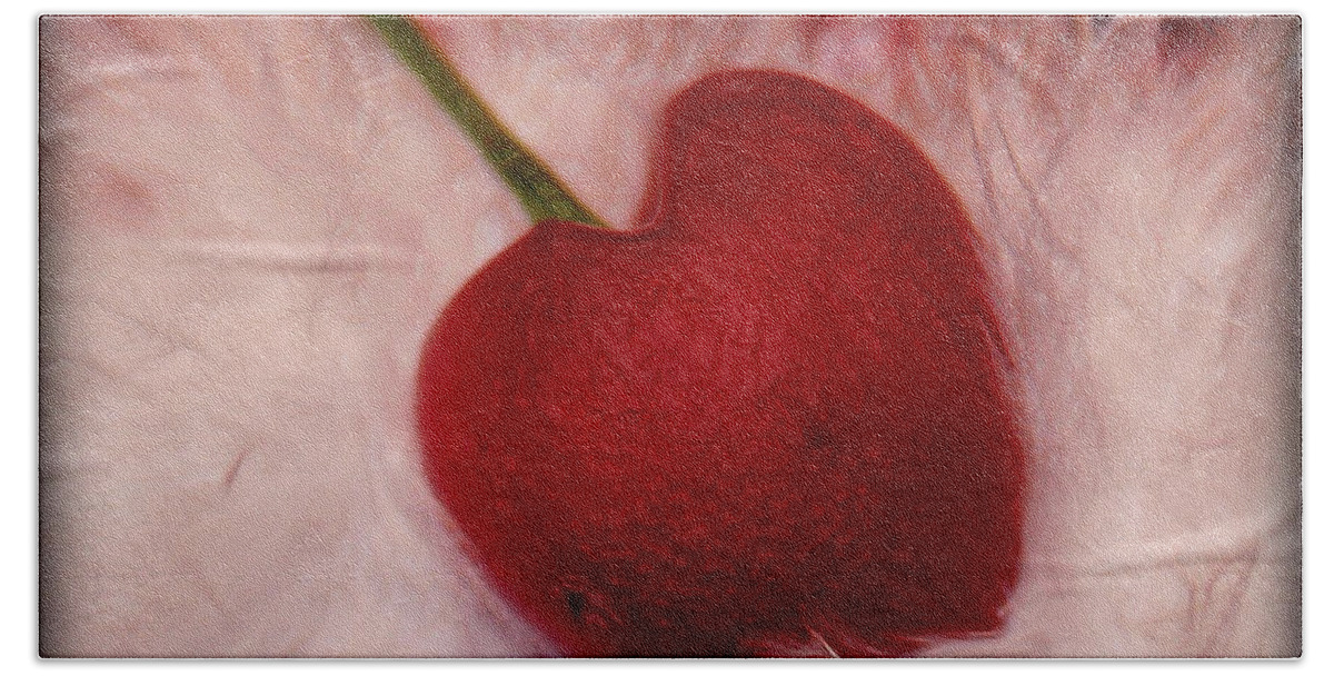 Heart Artred Cherry Heart Bath Towel featuring the photograph Cherry Heart by Linda Sannuti