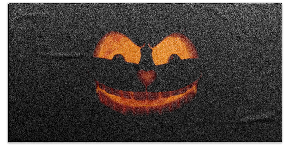 Pumpkin Bath Towel featuring the sculpture Cheshire Cat by Shawn Dall