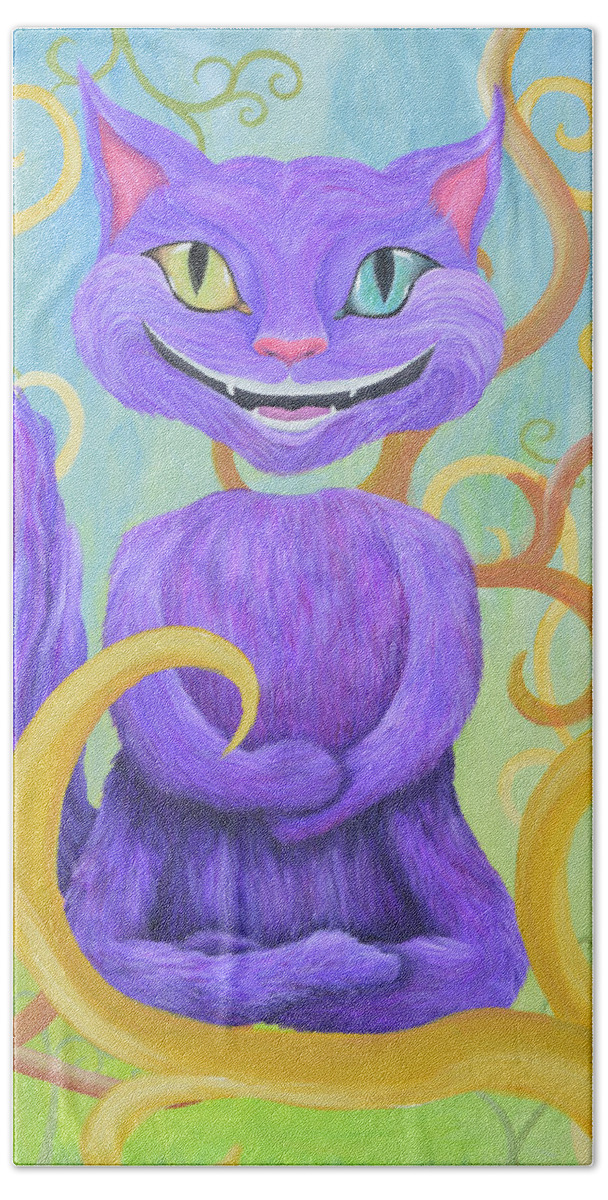 Cheshire Bath Towel featuring the painting Cheshire Grin by Meganne Peck