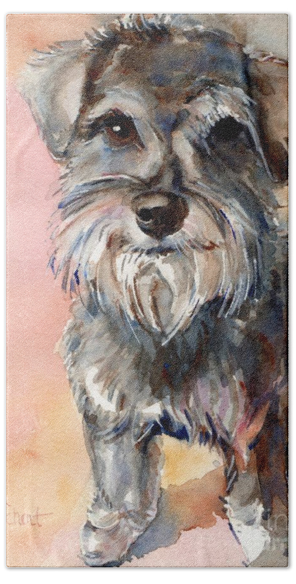 Miniature Schnauzer Bath Towel featuring the painting Chica by Maria Reichert