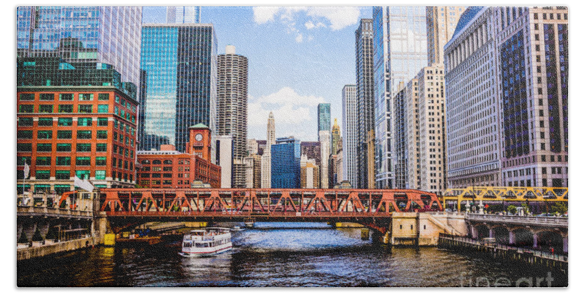 America Bath Towel featuring the photograph Chicago Cityscape at Wells Street Bridge by Paul Velgos
