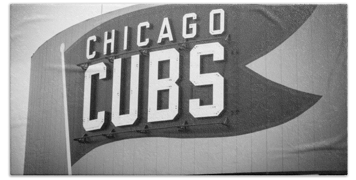 America Hand Towel featuring the photograph Chicago Cubs Wrigley Field Sign Black and White Picture by Paul Velgos