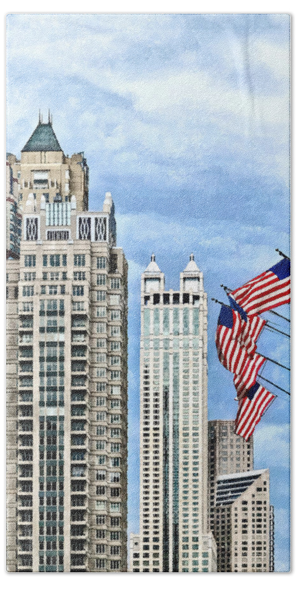 Chicago Bath Towel featuring the photograph Chicago - Flags Along Michigan Avenue by Susan Savad