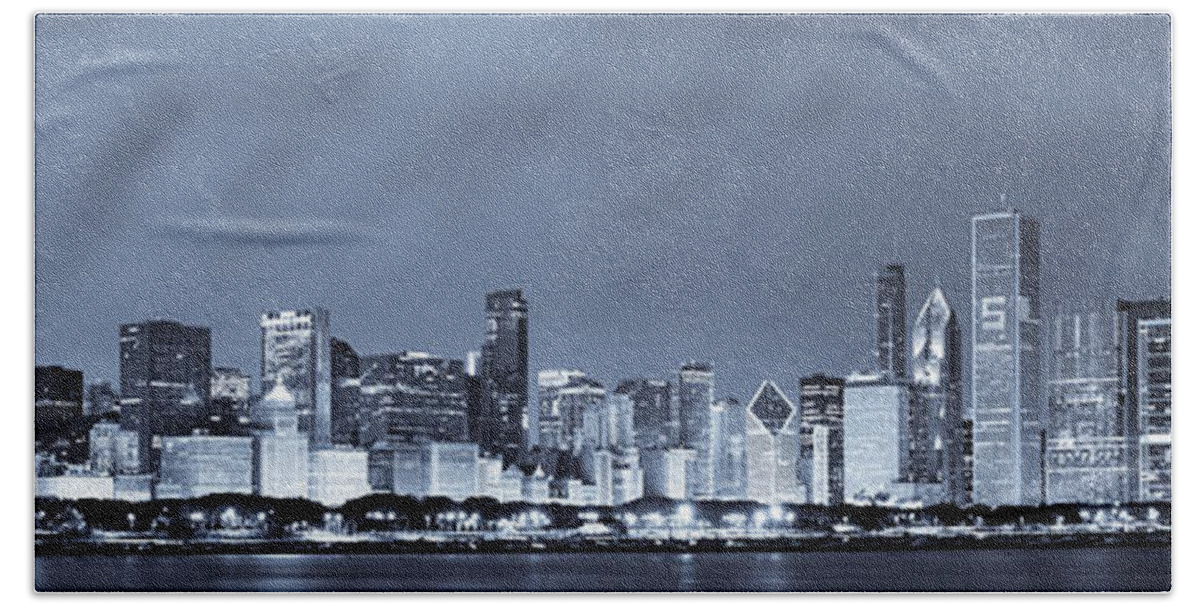 Chicago Skyline Hand Towel featuring the photograph Chicago in Blue by Sebastian Musial