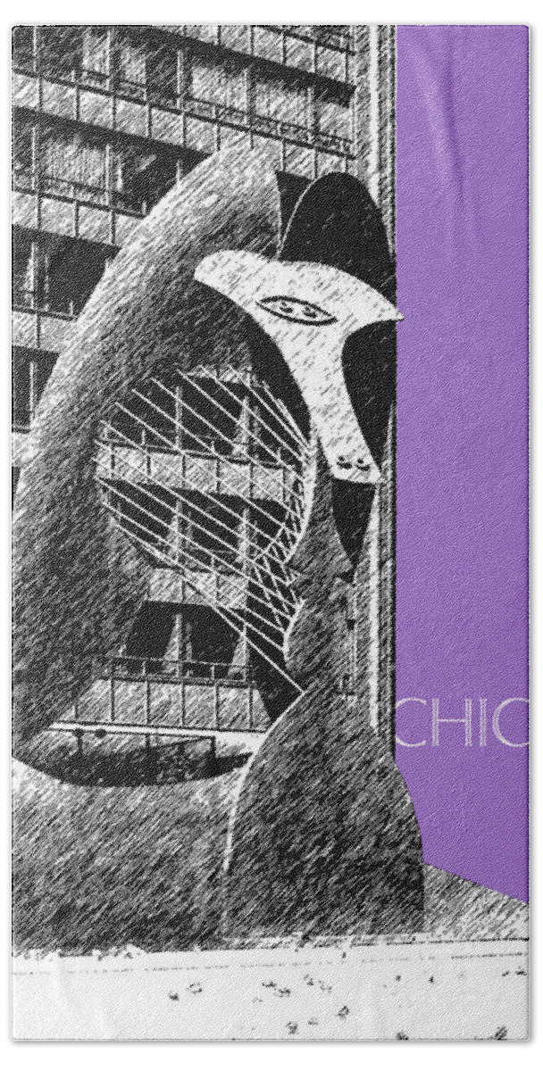 Architecture Bath Towel featuring the digital art Chicago Pablo Picasso - Violet by DB Artist