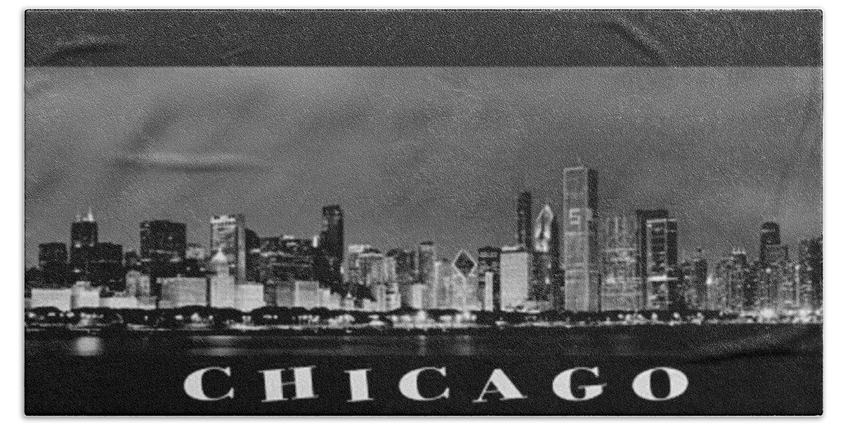Chicago Skyline Bath Towel featuring the photograph Chicago Panorama at Night by Sebastian Musial