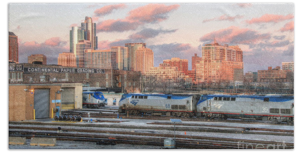 Canon Hand Towel featuring the photograph Chicago Railyard Sunset by Steven K Sembach 