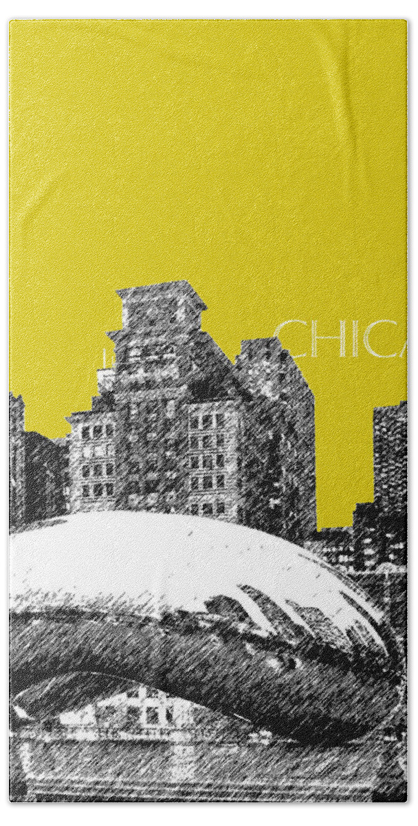 Architecture Bath Towel featuring the digital art Chicago The Bean - Mustard by DB Artist