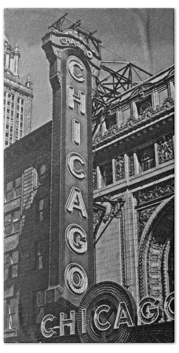Chicago Hand Towel featuring the digital art Chicago Theater 5577 Charcoal 2 HP by David Lange