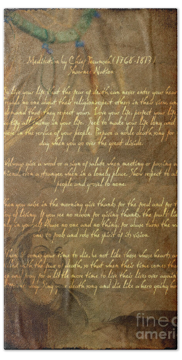 Chief Tecumseh Poem Bath Sheet featuring the digital art Chief Tecumseh Poem by Wayne Moran