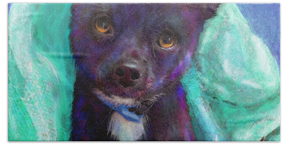 A Toy Chihuahua Dog Peeks Out From Under A Blanket. Hand Towel featuring the digital art Chihuaua by Jane Schnetlage