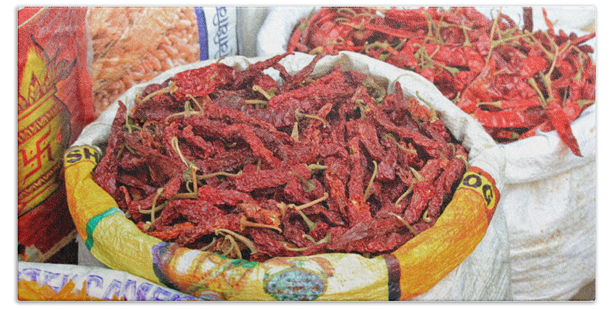 Mumbai Hand Towel featuring the photograph Chili at the Market by E Faithe Lester