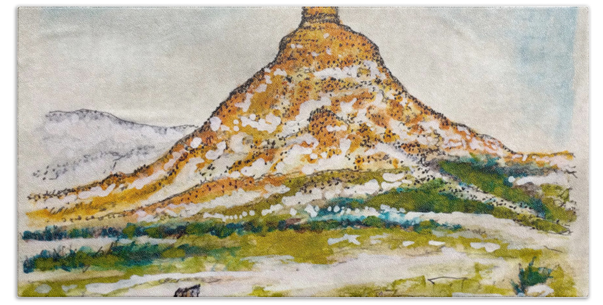 Art Hand Towel featuring the painting Chimney Rock by Bern Miller
