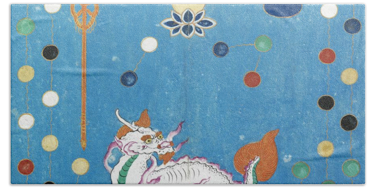 Chinese Bath Towel featuring the painting Chinese Dragon by Vintage Art