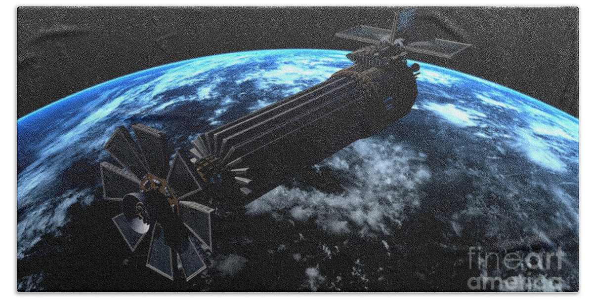 Satellite Bath Towel featuring the digital art Chinese Orbital Weapons Platform by Rhys Taylor