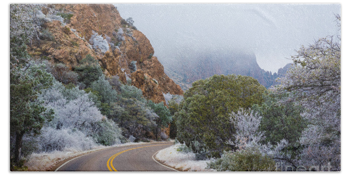 America Bath Towel featuring the photograph Chisos Winter Road by Inge Johnsson