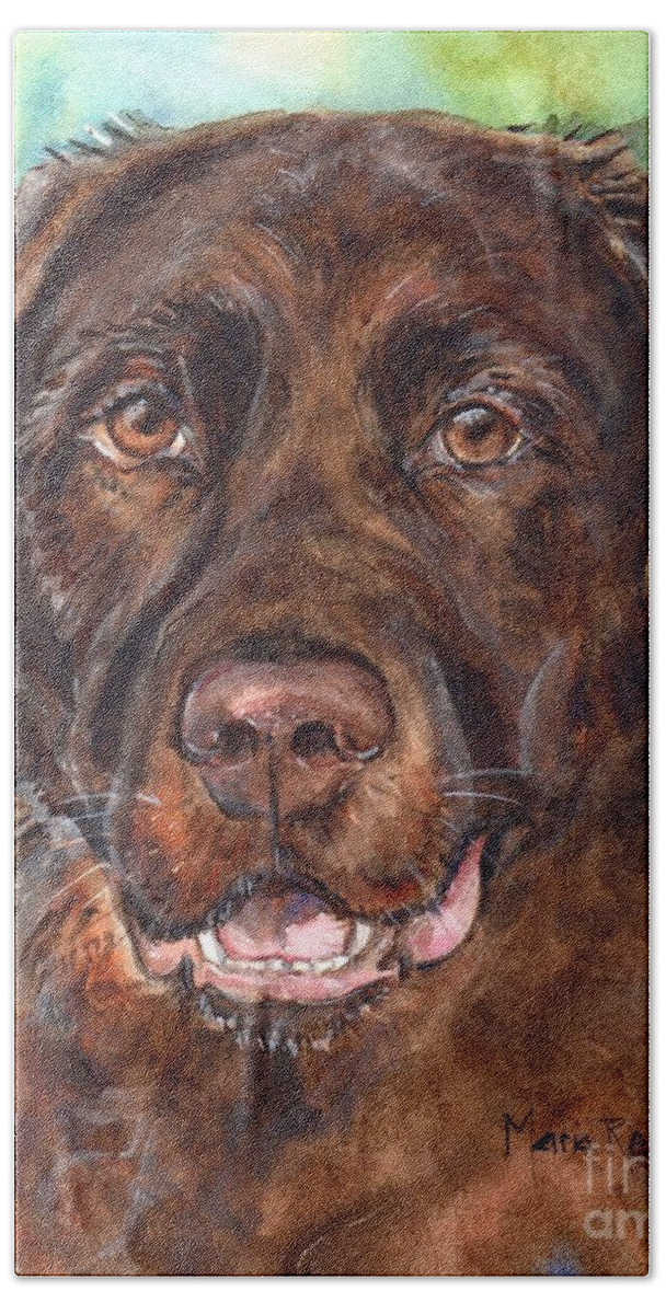 Chocolate Lab Bath Towel featuring the painting Chocolate Lab by Maria Reichert
