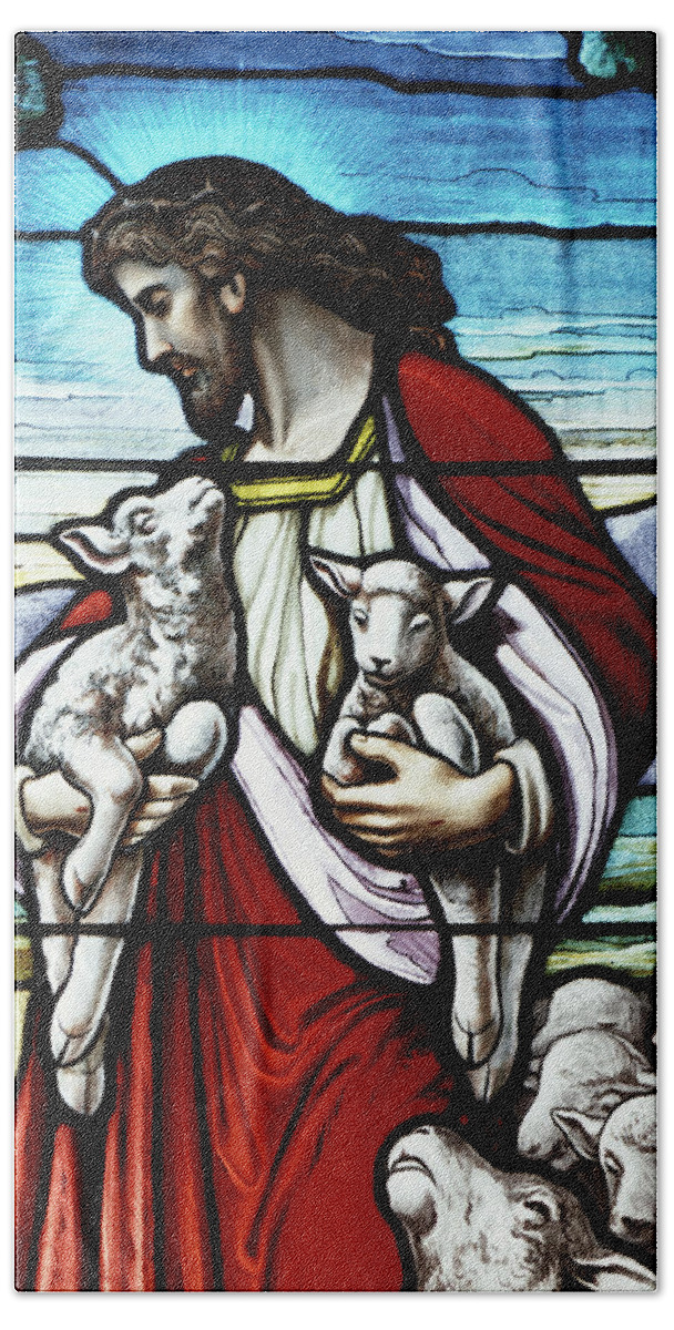 Photography Hand Towel featuring the photograph Christ The Good Shepherd With His Flock by Vintage Images