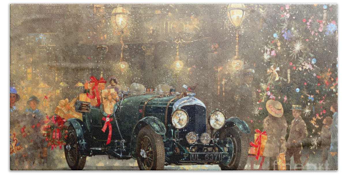 Motor Car Hand Towel featuring the painting Christmas Bentley by Peter Miller