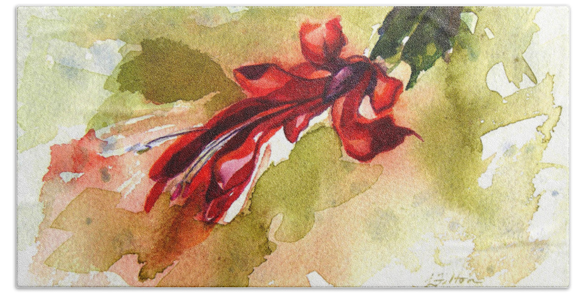 Christmas Bath Towel featuring the painting Christmas cactus 2014 by Julianne Felton