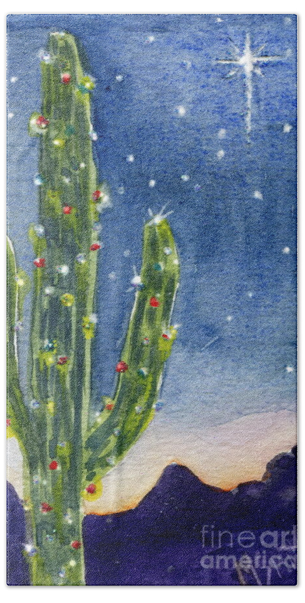 Saguaro Hand Towel featuring the painting Christmas Cactus by Marilyn Smith